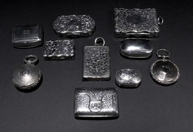 Appraisal: Three th-Century English Sterling Silver Vinaigrettes Birmingham including a plain