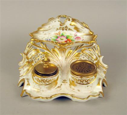 Appraisal: Paris porcelain double inkwell With a shaped scroll base painted