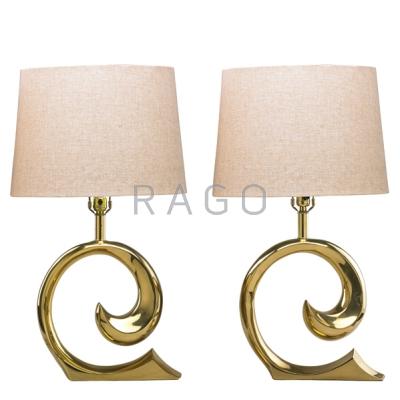 Appraisal: PIERRE CARDIN b Pair of brass table lamps France USA