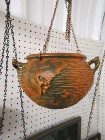 Appraisal: Roseville Pottery Bushberry Hanging Planter brown diameter deep excellent