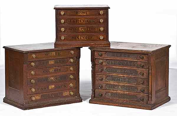 Appraisal: J P Coats Spool Cabinets American includes a six-drawer labeled