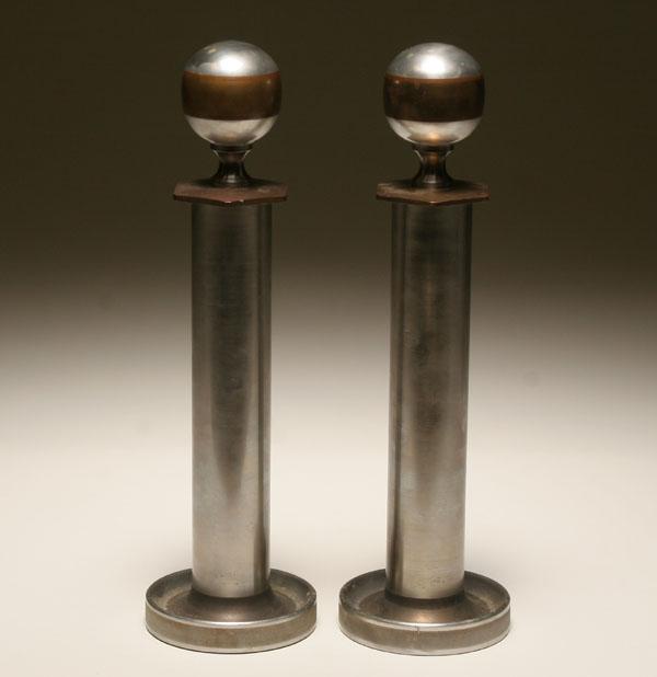 Appraisal: Pair Machine Age nickel and brass decorative metal stanchions H