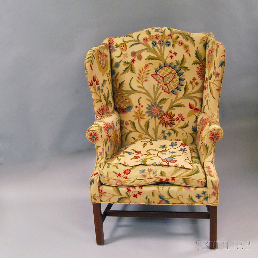 Appraisal: Chippendale Mahogany Crewelwork-upholstered Easy Chair America late th century the