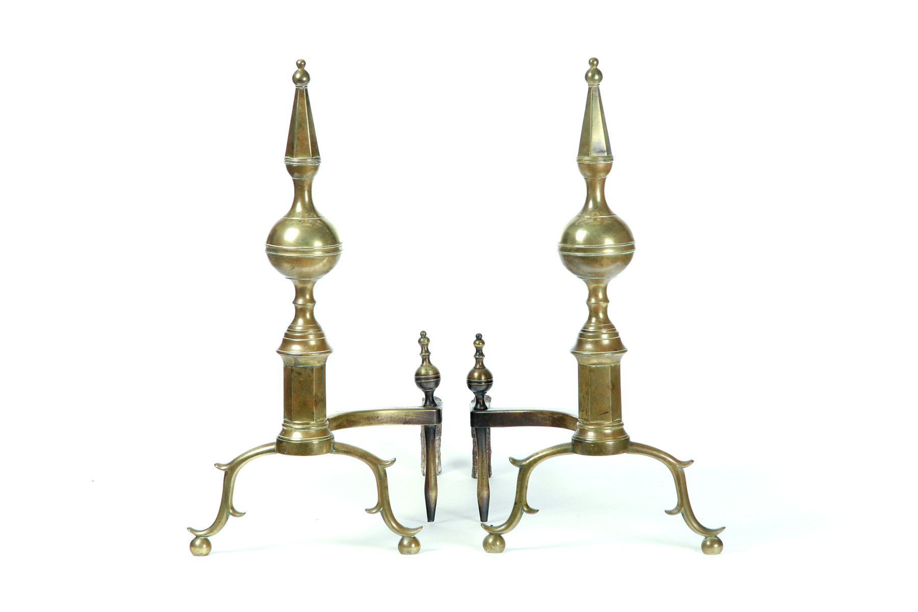 Appraisal: PAIR OF NEW YORK FEDERAL BRASS ANDIRONS Stamped Bailey early