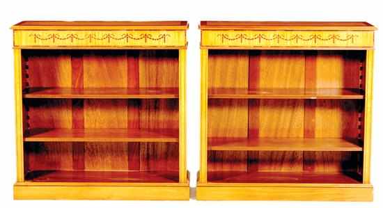 Appraisal: Pair inlaid satinwood bookcases rectangular banded top with molded edge