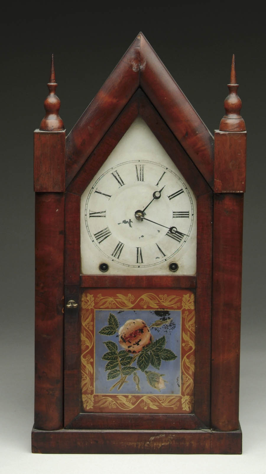 Appraisal: MAHOGANY STEEPLE CLOCK BY ANSONIA Original label to inside reverse