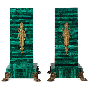 Appraisal: A Pair of Empire Style Gilt Bronze Mounted Malachite Veneered