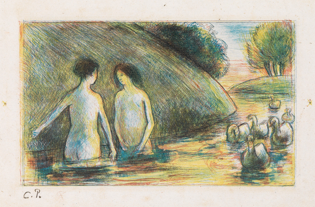 Appraisal: CAMILLE PISSARRO Les Baigneuses gardeuses d'oies Color drypoint printed from