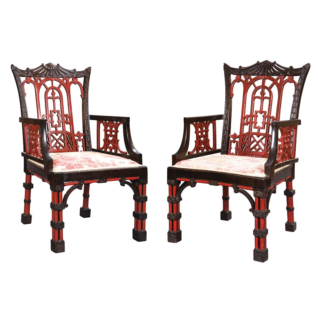 Appraisal: Pair of George III Style Painted Armchairs Late th century