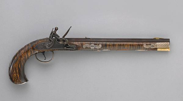 Appraisal: A silver-mounted reproduction Kentucky flintlock pistol by J Lynch The