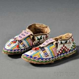 Appraisal: Lakota Beaded Hide Moccasins c last quarter th century buffalo