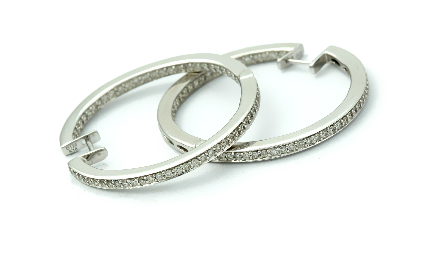 Appraisal: DIAMOND HOOP EARRINGS European st century White gold inside outside