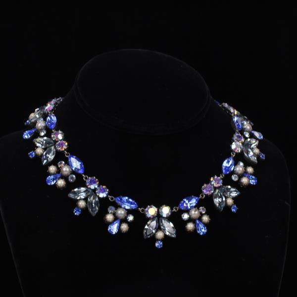 Appraisal: Austrian Blue Crystal Diamante Jeweled Collar Necklace with Faux Pearls