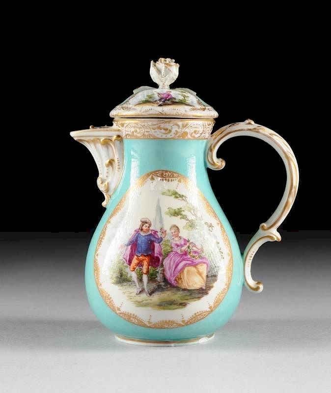 Appraisal: A MEISSEN PARCEL GILT AND POLYCHROME PAINTED PALE BLUE GROUND