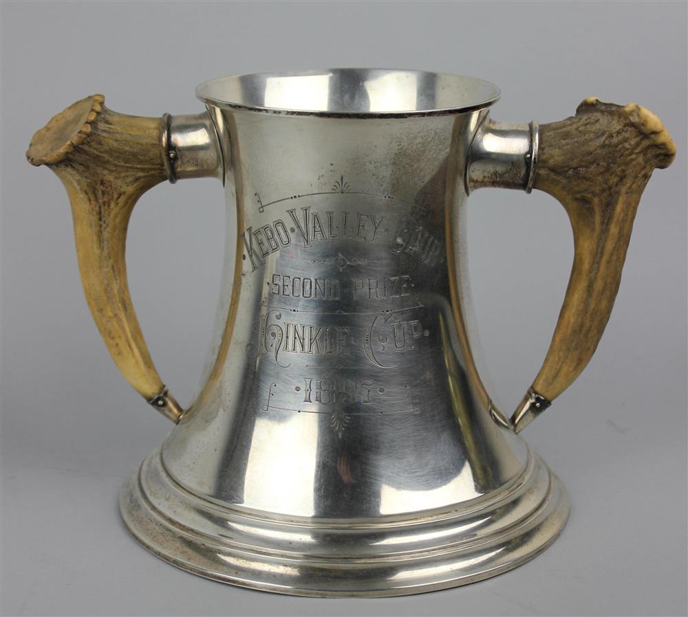 Appraisal: GORHAM HORN MOUNTED SILVER TROPHY CUP circa bell shaped cup