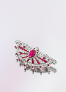 Appraisal: A Platinum Ruby and Diamond Art Deco Brooch dwts A