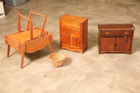 Appraisal: FOUR CHILD''S ITEMS Lift top ice box h Oak sideboard