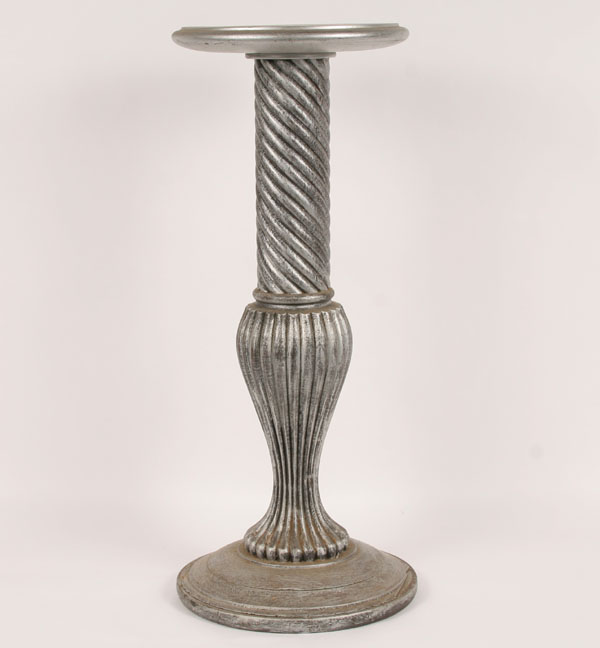 Appraisal: Shaped decorative wood pedestal stand with geometric turning supporting a