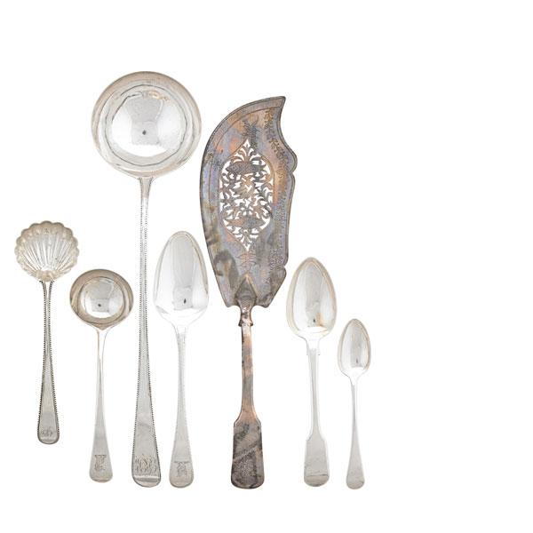 Appraisal: ENGLISH STERLING UTENSILS Twenty-four pieces with various crest monograms including