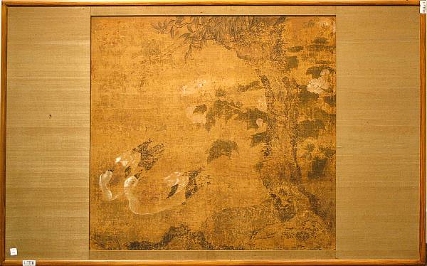 Appraisal: Anonymous Landscape with geese Ink and color on silk mounted