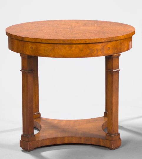 Appraisal: Empire-Style Oyster Burl Side Table the circular top and straight