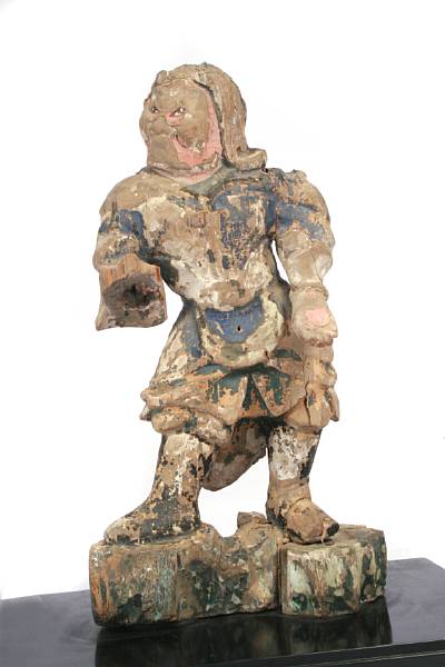 Appraisal: A Japanese painted wood Buddhist guardian figure extreme wear height