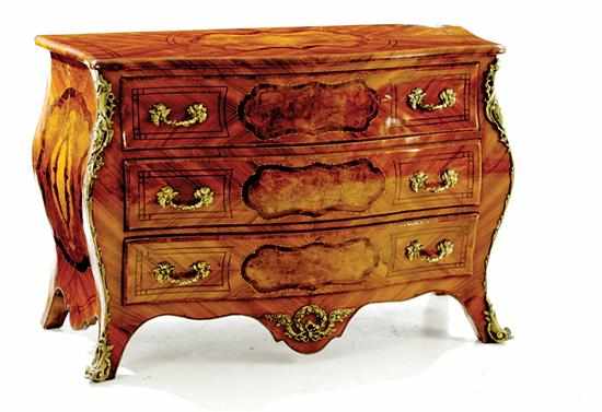 Appraisal: Louis XV style inlaid mahogany bombe commode shaped top above