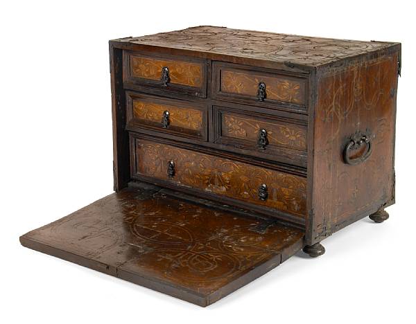 Appraisal: A Spanish Baroque inlaid walnut table cabinet late th early