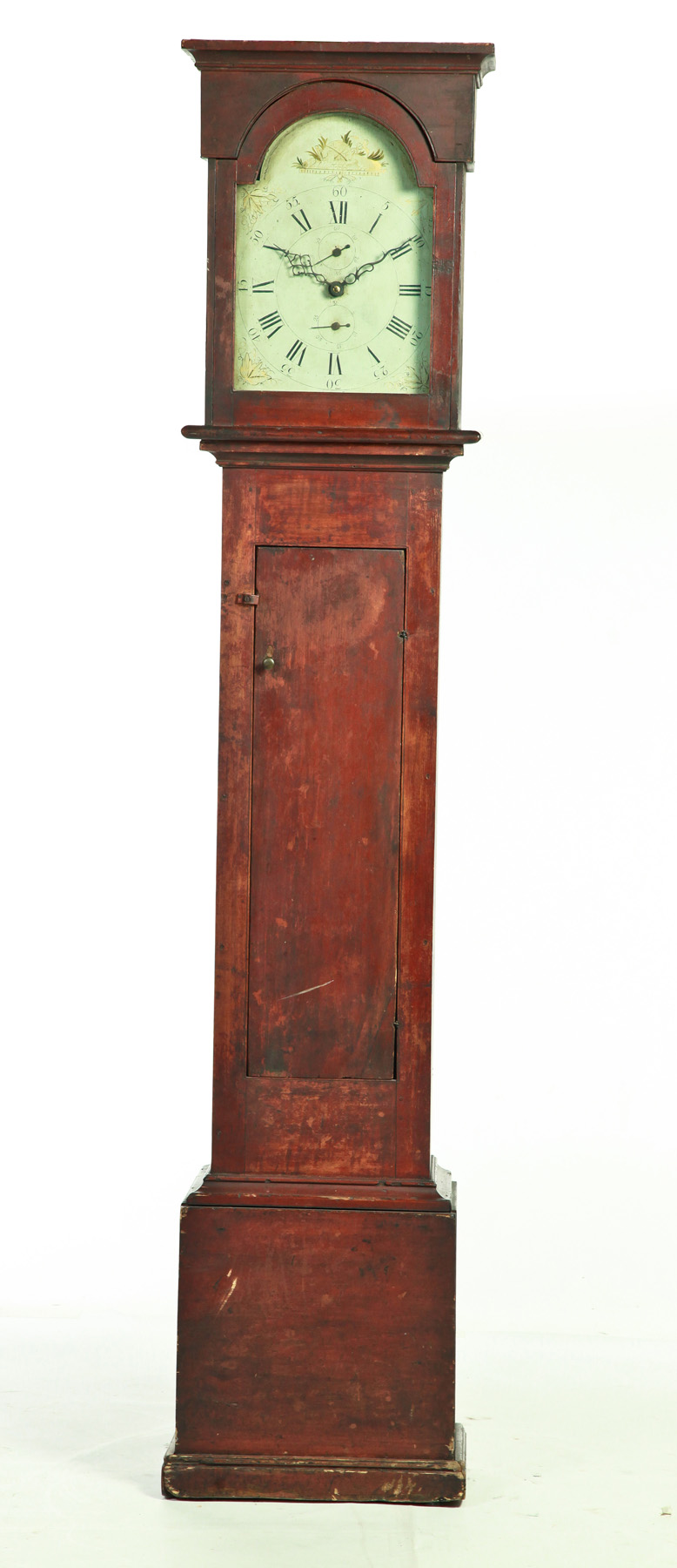 Appraisal: NEW ENGLAND TALL CASE CLOCK Nineteenth century poplar Original red