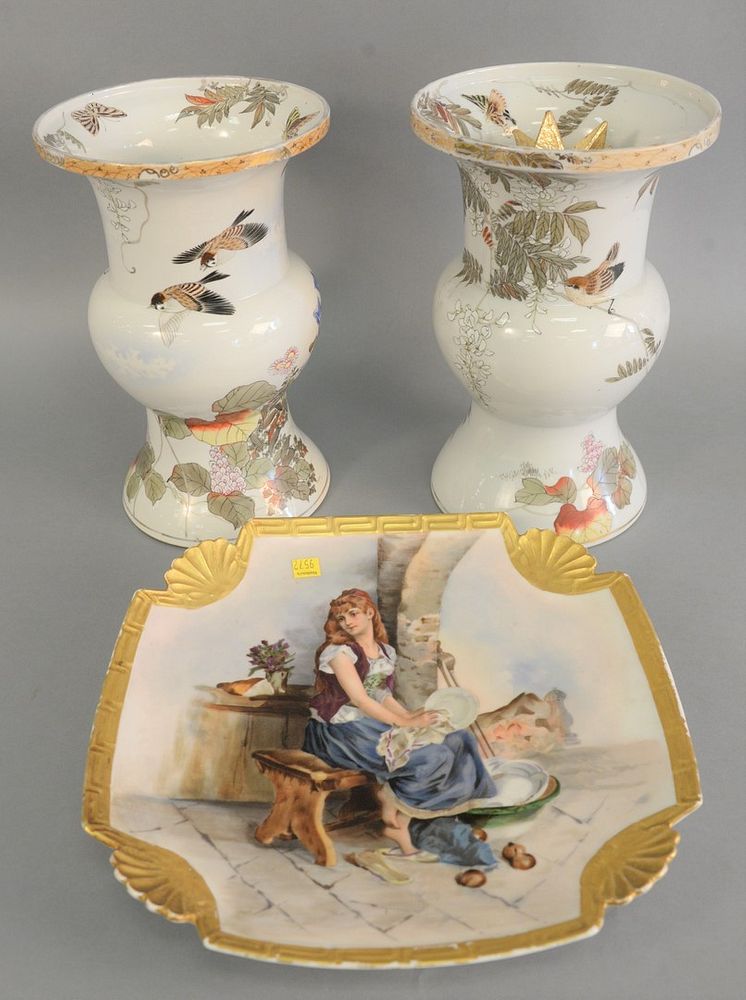 Appraisal: Three piece lot to include a pair of vases ht