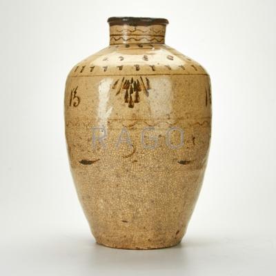 Appraisal: ASIAN Large stoneware olive jar th c Unmarked x dia