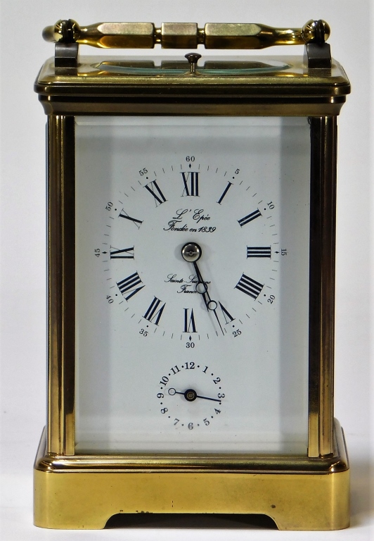 Appraisal: FRENCH SAINT SUZANNE L'EPEE BRASS CARRIAGE CLOCK France Early th