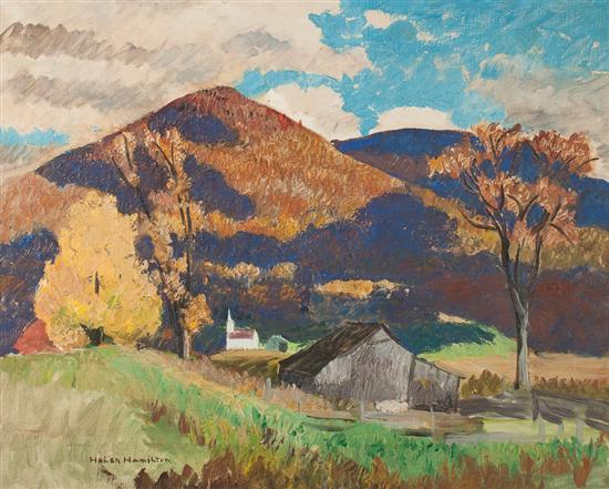 Appraisal: Helen Hamilton American - Mountainous Landscape with Barn and Church