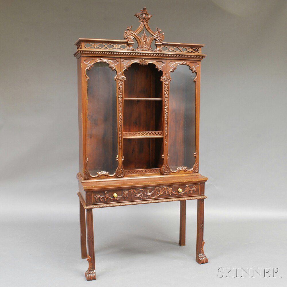 Appraisal: George III-style Mahogany Cabinet on Stand the dentil-molded cornice topped