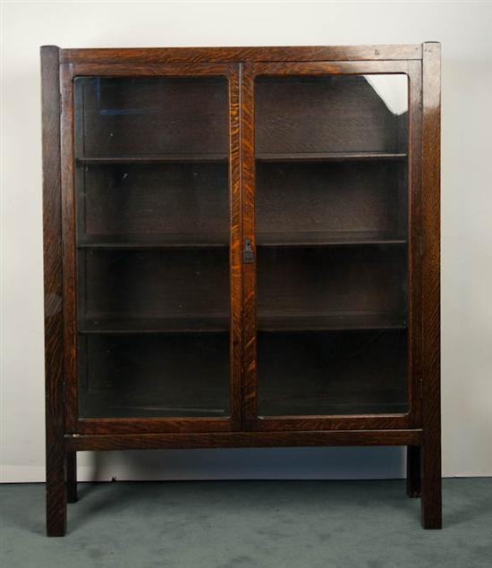 Appraisal: Arts Crafts Oak Glass-front Cabinet three shelves glass sides Glass