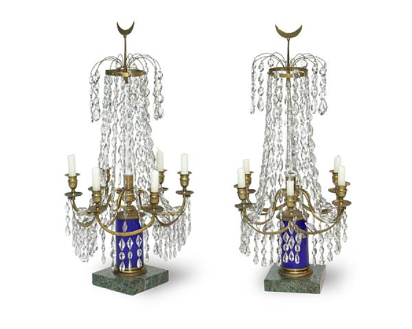 Appraisal: A pair of Swedish Neoclassical gilt brass cobalt and clear