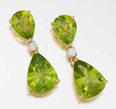 Appraisal: A Pair of Peridot and Diamond Earrings by Eli Frei