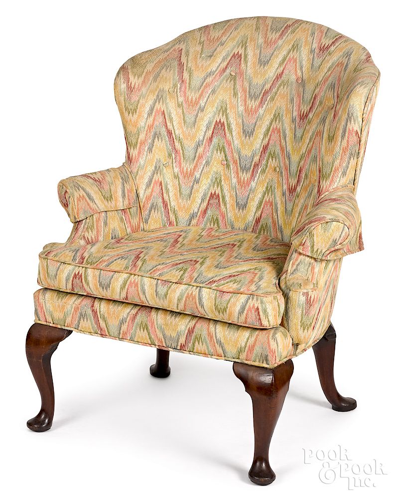 Appraisal: George II mahogany wing chair ca George II mahogany easy