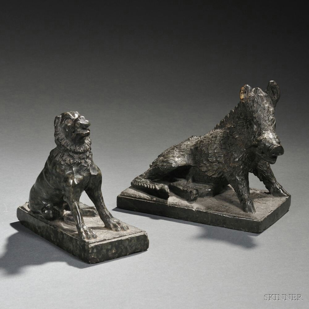 Appraisal: Two Grand Tour Green Serpentine Marble Figures of the Dog