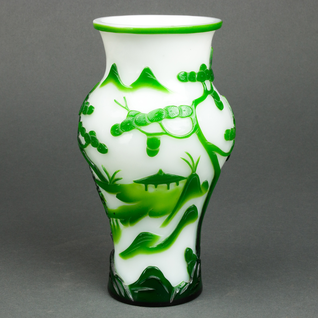 Appraisal: CHINESE GREEN ON WHITE PEKING GLASS VASE Chinese green on