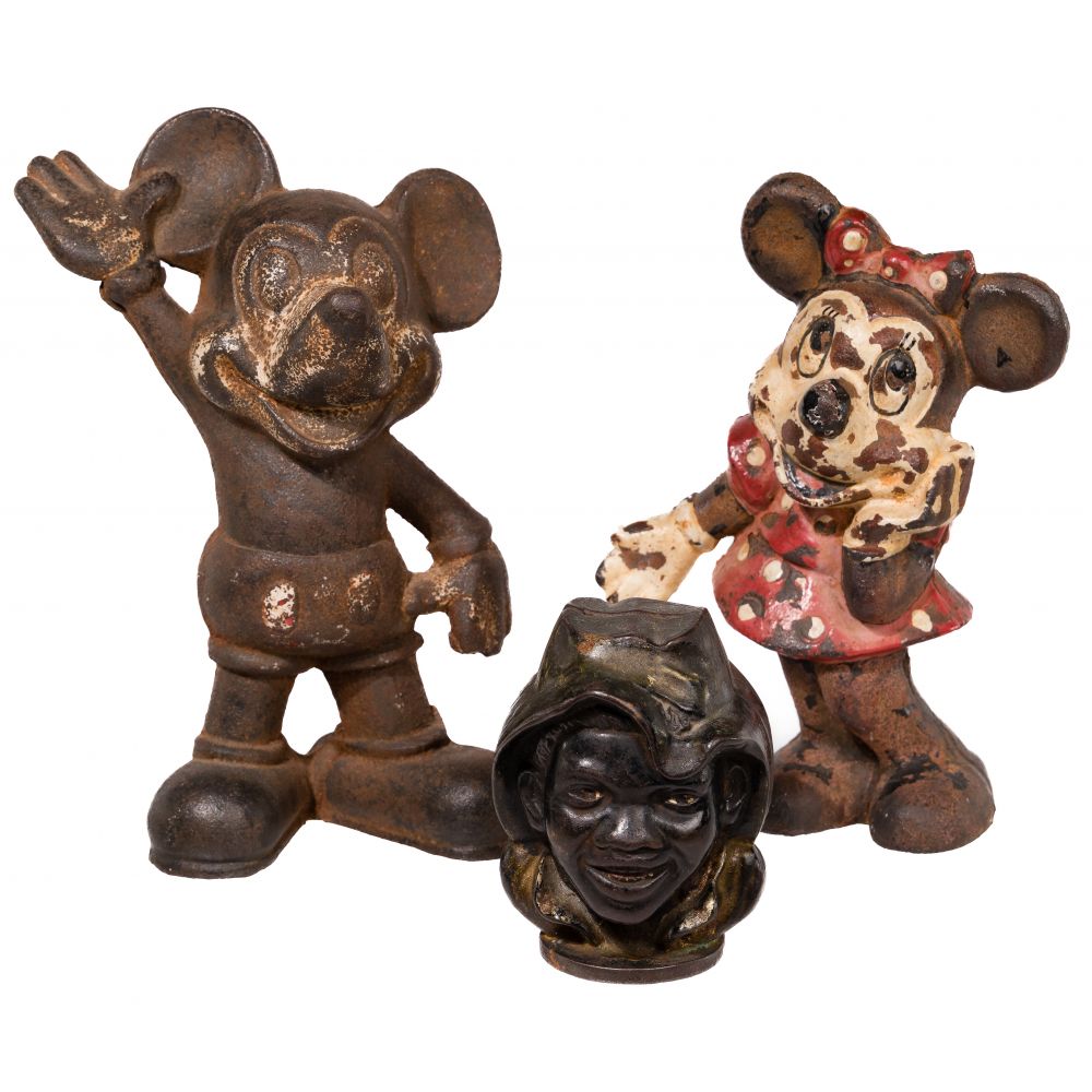 Appraisal: CAST IRON STILL BANKS coin banks including Mickey Mouse Minnie