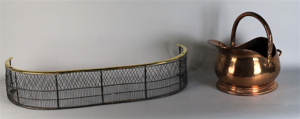 Appraisal: ENGLISH WIREWORK FENDER TOGETHER WITH A COPPER COAL SCUTTLE ca