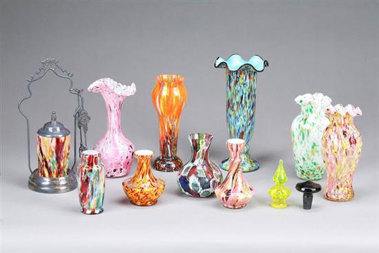 Appraisal: TWELVE PIECES OF GLASS End of day style Nine vases