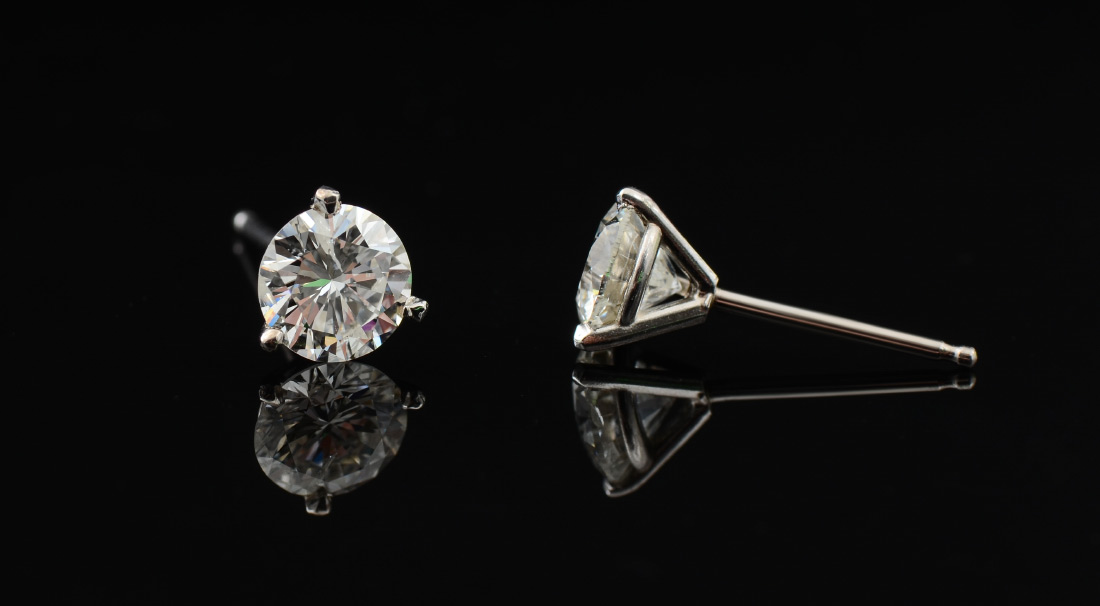 Appraisal: CT DIAMOND STUD EARRINGS k white gold Martini setting Diamonds