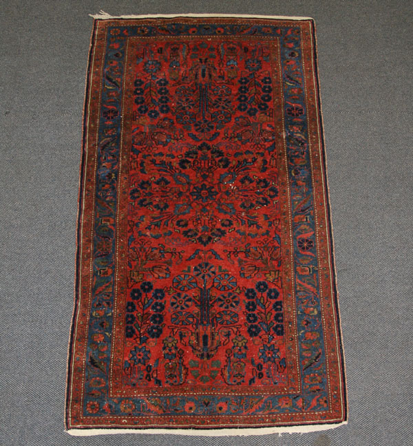 Appraisal: hand loomed oriental rug x Good condition missing fringe