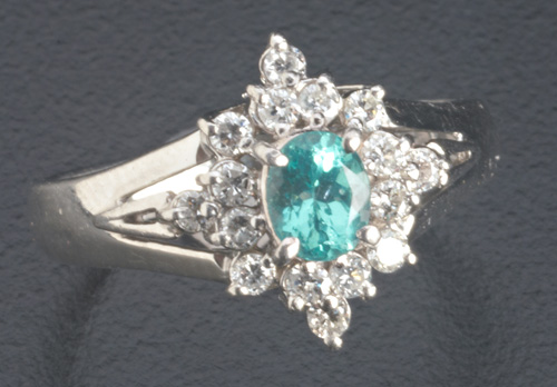 Appraisal: Paraiba tourmaline and diamond ring in pt Oval tourmaline mm