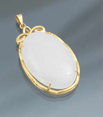 Appraisal: A Ladies' White Jade Pendant Tested k yellow gold frame