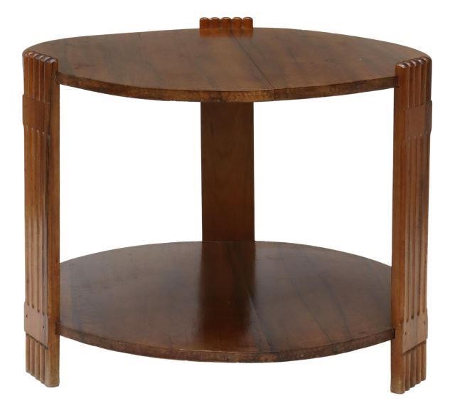 Appraisal: Art Deco walnut coffee table c s round top rising