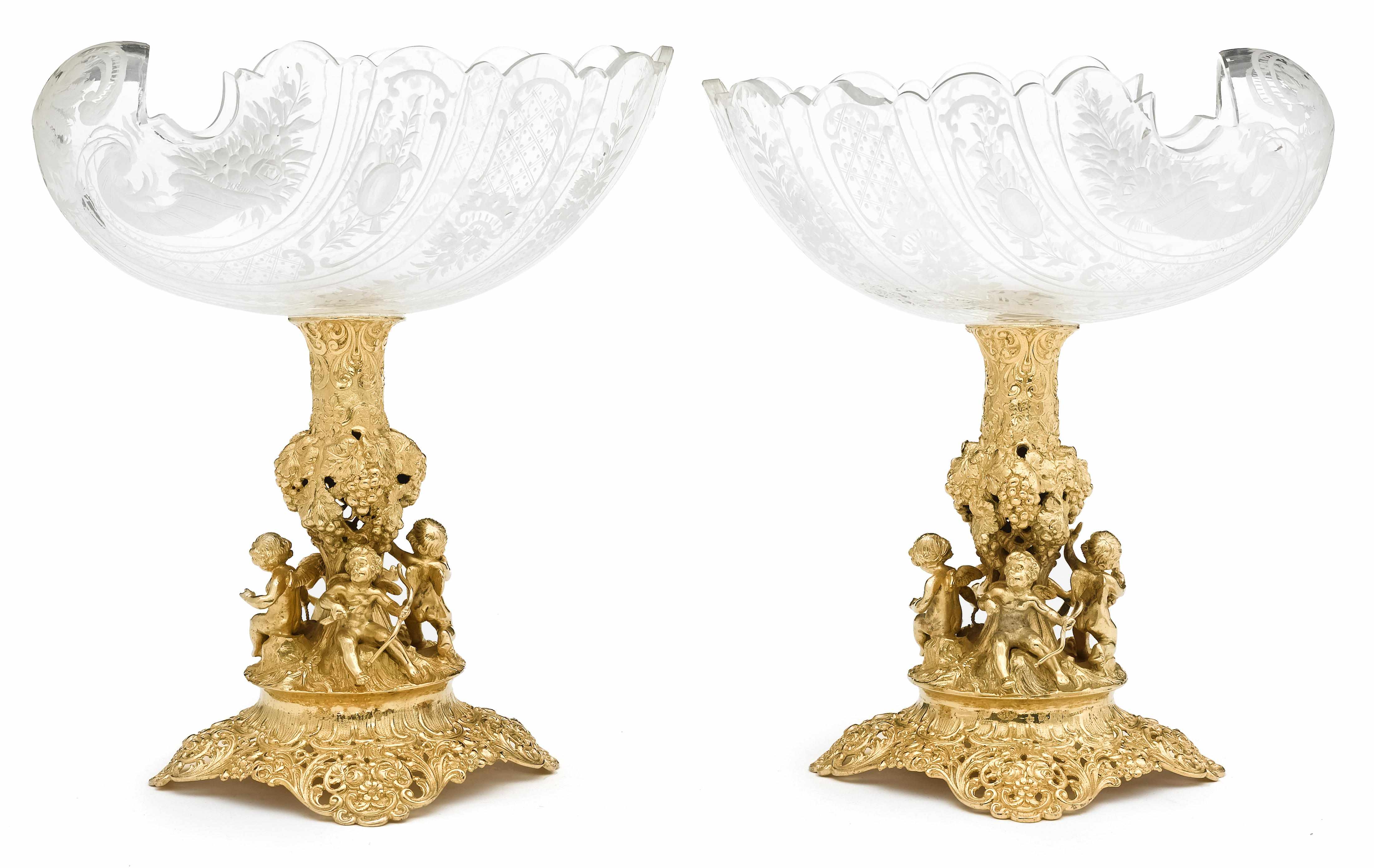 Appraisal: A German standard silver and engraved glass pair of compotes