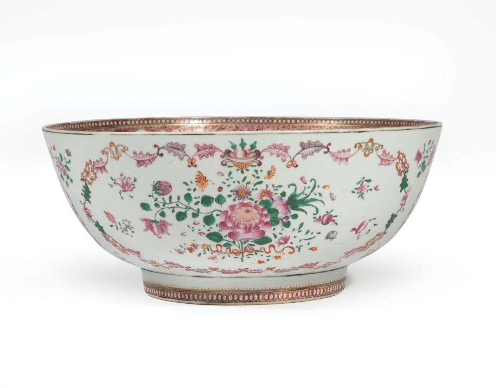 Appraisal: Chinese Export Famille Rose Porcelain Punch Bowl th c Qianlong